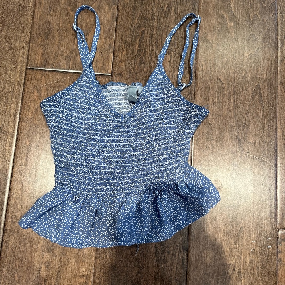 Splotchy printed blue v neck tank-top
